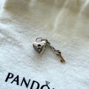 Retired Pandora Heart Lock & Key Charm in Sterling Silver - with solid gold key